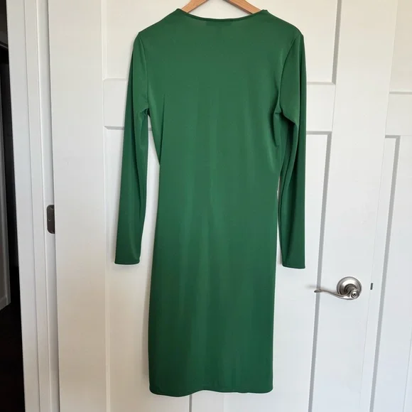 Lark & Ro Emerald Green Jersey Fabric Long Sleeve Wrap Tie Dress Size M - Picture 15 of 15